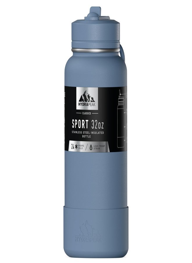 Hydrapeak 32oz Sport Insulated Water Bottle with Straw Lid, Leak & Spill Proof, Keeps Drinks Cold for 24 Hours, Hot for 12 Hours, Premium Stainless Steel Water Bottles (32oz, Modern Blue) - Image 1